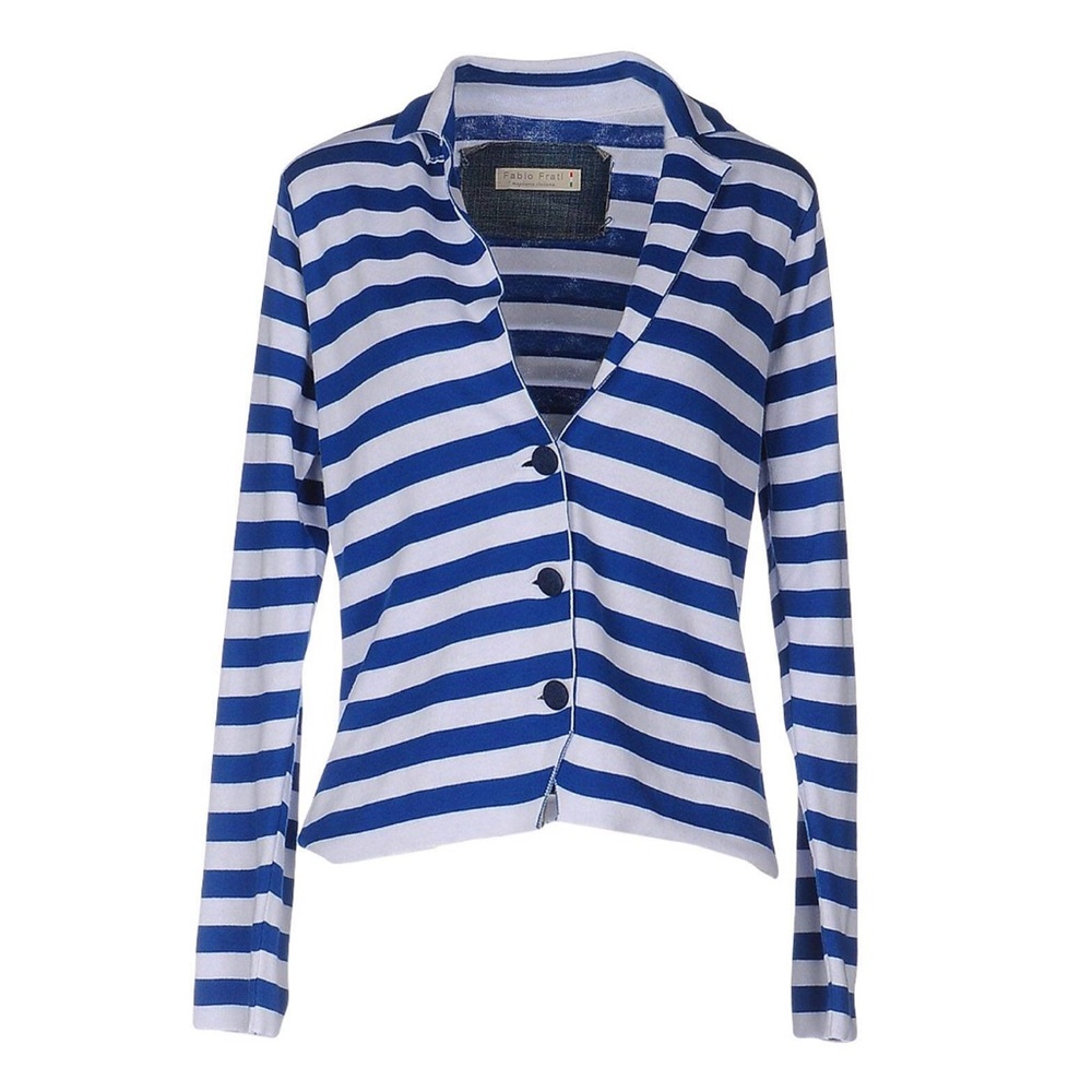 Italian Cotton Blue and White Striped Cardigan